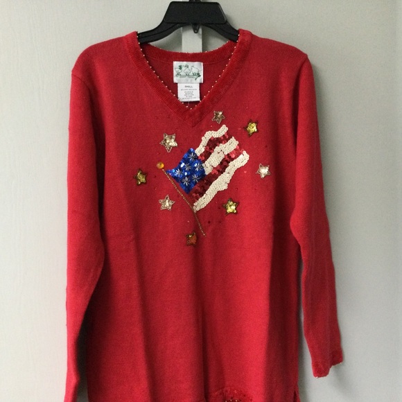 The Quacker Factory Size Small Patriotic red white and blue sweater oversize New - Picture 11 of 16